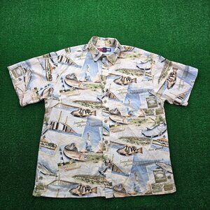 Reel Legends Shirt Mens Large/XL Button Up Short Sleeve Outdoors Fishing AOP